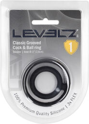 Anneau en silicone rainuré classique pour le pénis et les testicules - Noir