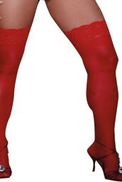 Bas rouges grande taille nylon autofixants jarretières dentelle - DG0005XRED Rouge