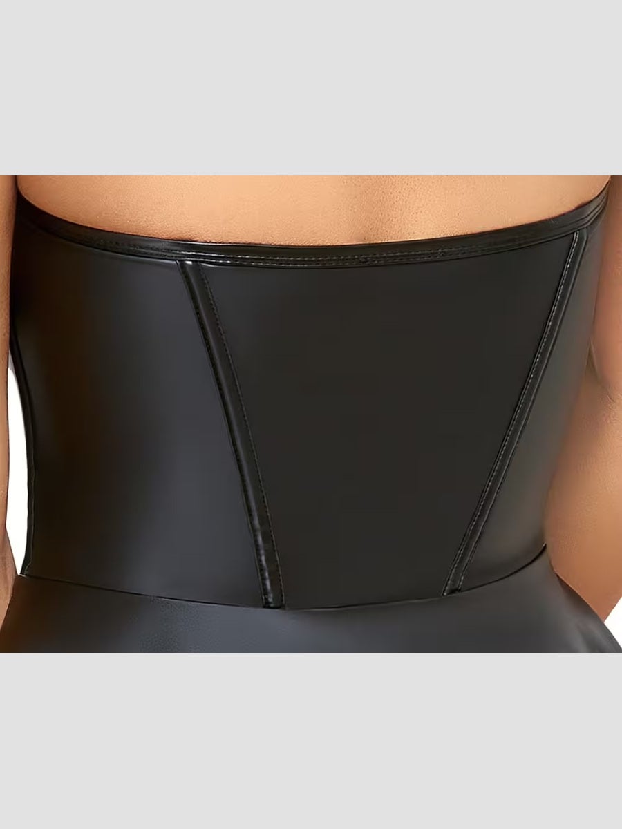 Mini-robe bustier noire style corset à jupe évasée-XL