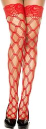 Bas autofixants filet fils rouges en losange Rouge
