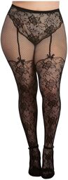 Collant grande taille dentelle et résille dans un style culotte taille haute - DG0346XBLK Noir
