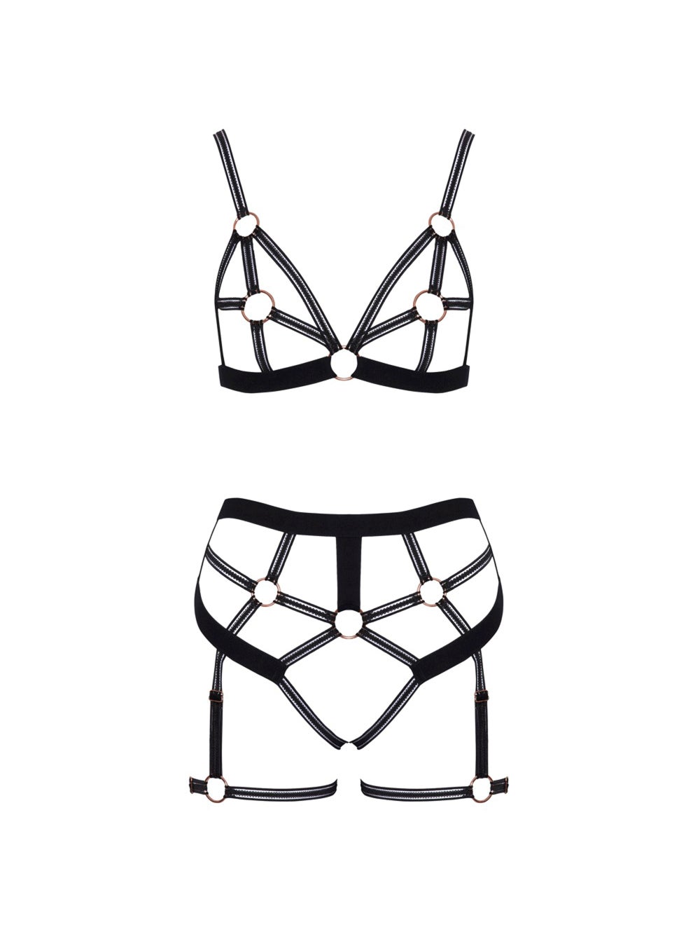 Ensemble 2 pièces harnais & anneau noir