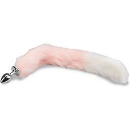 Plug queue de renard fourrure vegan rose et blanche