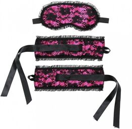 Menottes satin avec masque rose