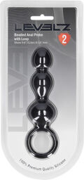 Sonde anale en silicone perlé avec boucle - Noir