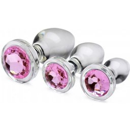 Lot de plugs anaux en verre avec pierre précieuse rose
