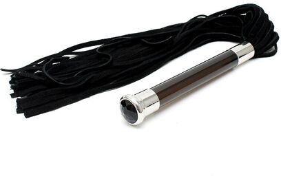 Fouet Noir en Daim avec Manche en Verre et Cristal