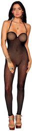 Bodystocking en résille noire, sans couture, avec large décolleté à armature Noir
