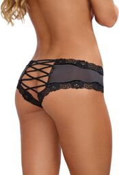 Tanga gris satiné bordures dentelle ajouré sur les fesses Gris