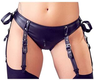 Soutien-Gorge Harnais Ouvert & Culotte Porte-Jarretelles À Menottes Noir