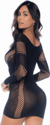 Mapalé Robe manches longues en résille noire Noir