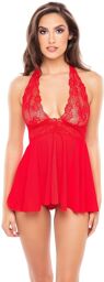 Ensemble rouge, Babydoll tour de cou & G-String - REN30941-RED Rouge