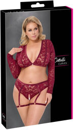 Ensemble en dentelle rouge foncé avec bretelles et accessoires dorés Rouge