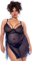 Mapalé Nuisette grande taille bleu nuit et string Bleu nuit