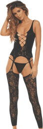 Combinaison en résille florale noire Noir
