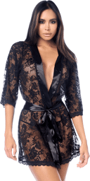 Peignoir en dentelle avec string assorti Noir