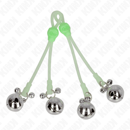 pinces à tétons lumineuses crâne avec anneau cloches réglables vert / argent