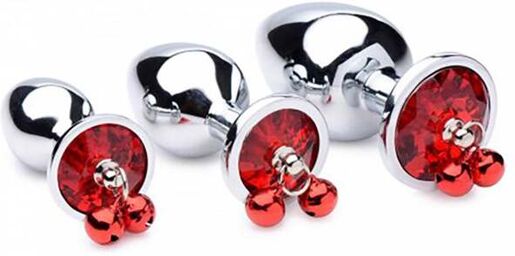 Pack de 3 Plugs Anal Bijou avec Clochettes Rouges Argenté
