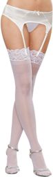 Bas fins nylon blancs jarretières dentelle - DG0002WHT Blanc