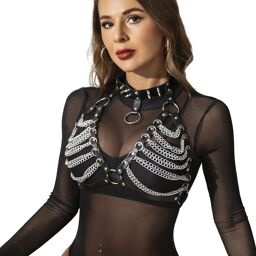 soutien-gorge harnais et collier avec chaînes