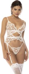Mapalé Ensemble deux pièces Maxine comprenant un haut style guépière avec porte jarretelles ajustables et string assorti Blanc
