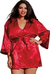 Nuisette grande taille rouge avec peignoir satinés - DG3717XRED Rouge