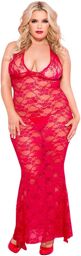 Nuisette grande taille longue rouge décolletée dentelle florale - ML53012XRED Rouge