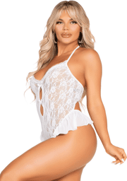 Body en Dentelle avec Nœud et Volants Blanc Blanc