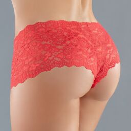 Panty ouvert en dentelle florale rouge Rouge