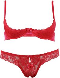 Soutien-gorge demi seins avec armatures et son string ouvert