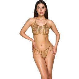 Cottelli ACCESSOIRES Haut et String en Chaînes Dorées