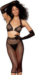 Ensemble 2 pièces, soutien gorge et jupe longue transparente noir - DG12770BLK Noir