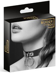 Collier en cuir noir SM avec anneau métal argenté pour laisse Noir