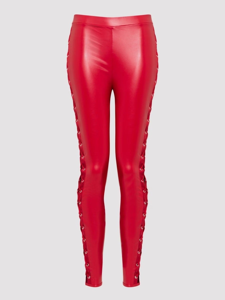 Legging grande taille rouge effet cuir à laçages Fierce