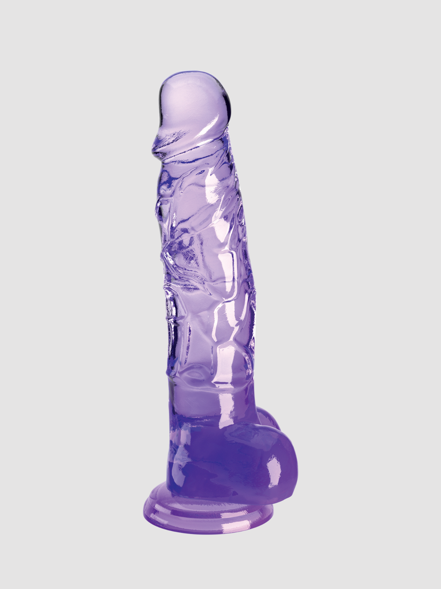 Gode réaliste transparent à ventouse avec testicules King Cock 20 cm -Purple