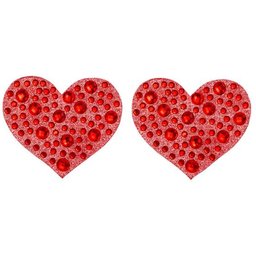 Amore Autocollants pour Tétons en Forme de Cœur avec Strass - Rouge