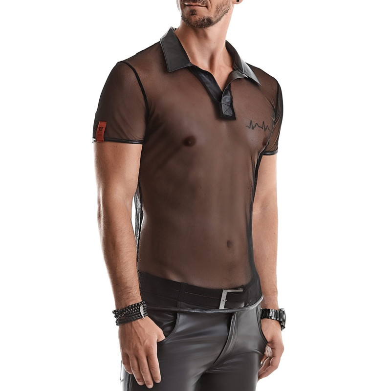 Polo en maille noire transparente