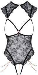 Body ouvert dentelle avec bijoux Noir