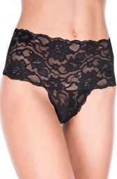 Tanga string noir grande taille large bande haute de dentelle florale - ML10021XBLK Noir