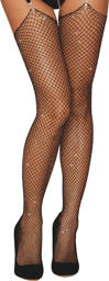 Bas résille large maille avec strass Noir