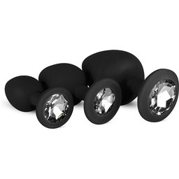 Lot de 3 plugs anaux - Noir avec Diamant