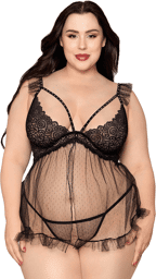Babydoll grande taille noir et string assorti Noir
