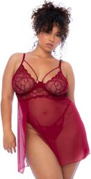 Nuisette grande taille couleur framboise et string Rose