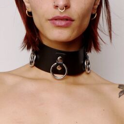 Collier en cuir Collection Anneaux Noir Noir