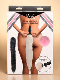 Plug anal en silicone avec 3 queues interchangeables en fausse fourrure