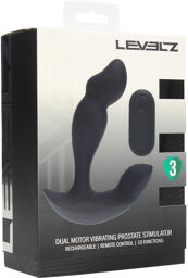 Stimulateur prostatique en silicone liquide vibrant à double moteur avec télécommande - Noir