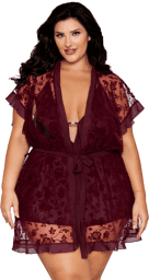 Nuisette et peignoir grande taille couleur aubergine Violet