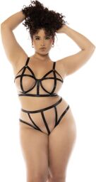 Ensemble 2 pièces noir et chair Havana grande taille, soutien gorge avec armatures et culotte taille haute Chair/Noir