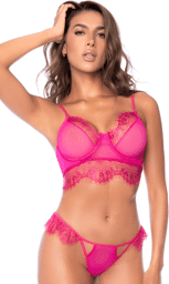 Ensemble 2 pièces en dentelle à cils rose Rose