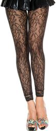 Legging fin noir résille et dentelle motif floral Noir